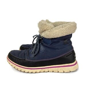 Sorel Cozy Carnival Faux Fur Microfleece Lace Up Winter Boots in Blue/Cream